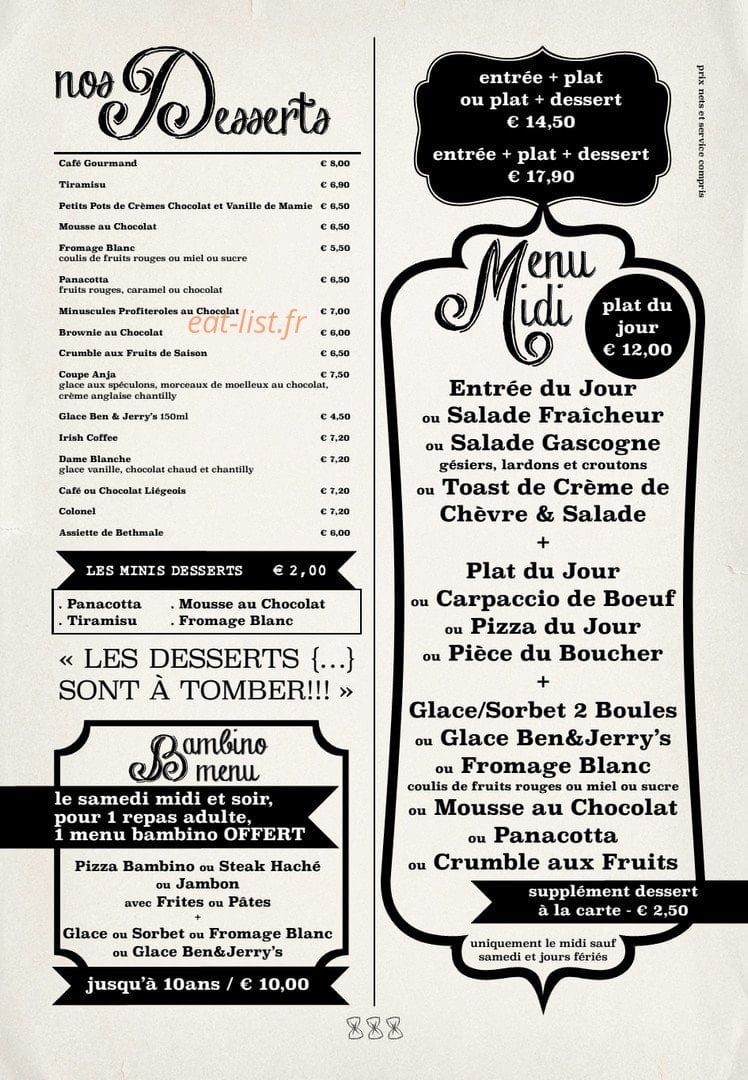 Carte et menu de La Brasserie de l'Armurier à Colomiers — Les desserts et menus