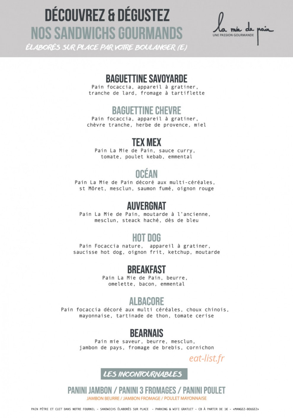 La Mie de Pain — carte page 1
