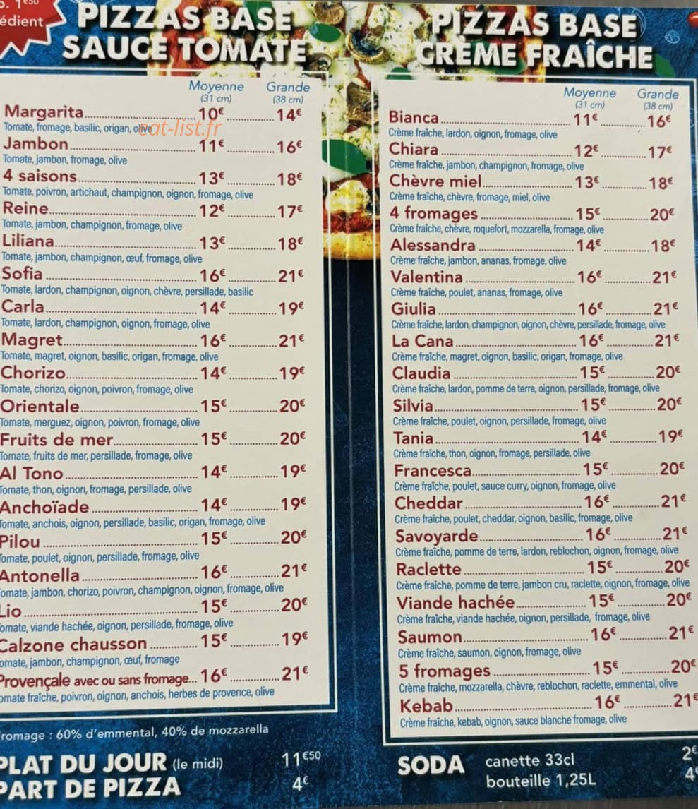Pizzéria Emilio — carte page 1