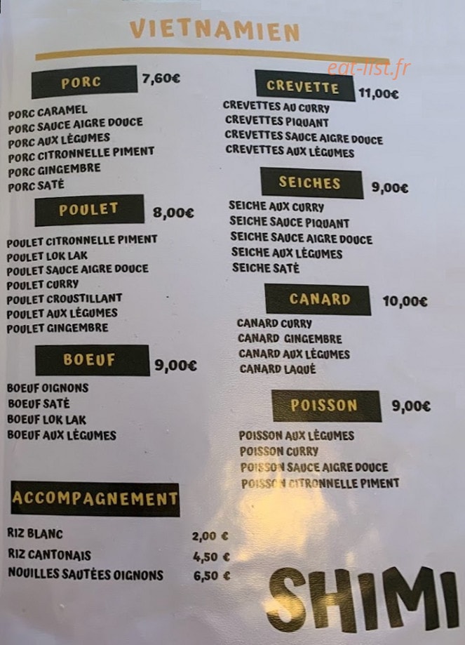 Restaurant Shimi — carte page 2