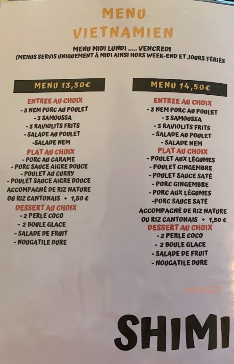 Restaurant Shimi — carte page 3