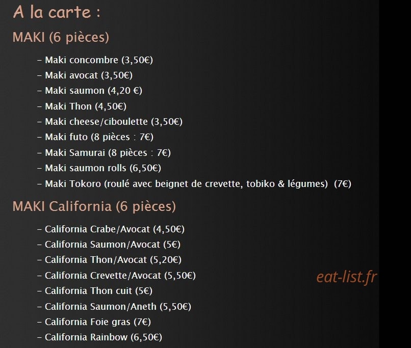 Sushi Tokoro — carte page 4