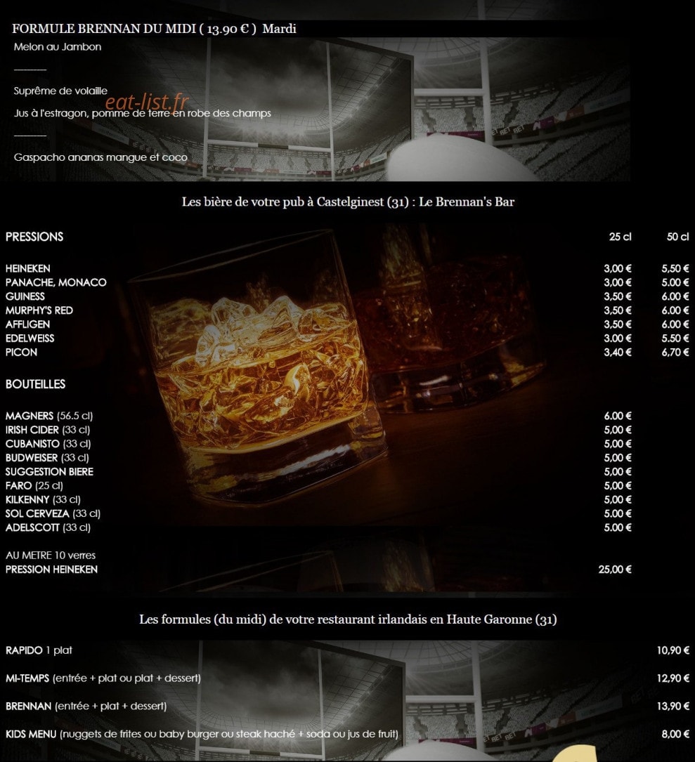 Brennan's Bar — carte page 1
