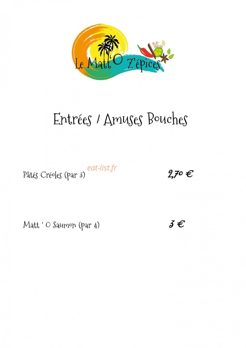 Le Matt'o Z'épices — carte page 1