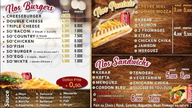 So Burger — carte page 1