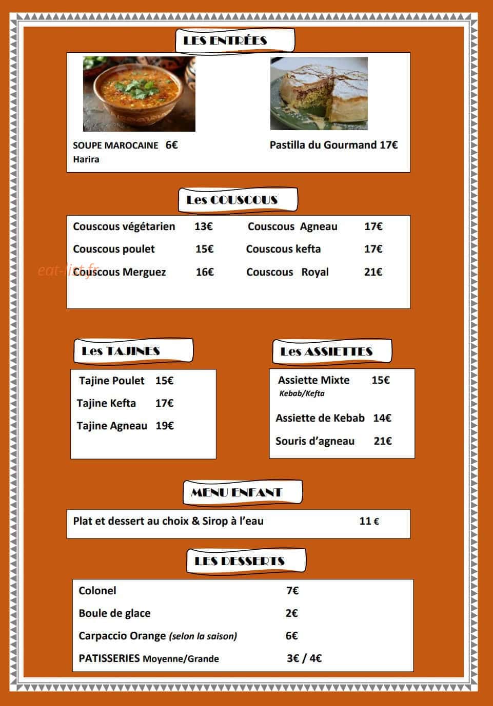 Restaurant l'Oriental — carte page 2