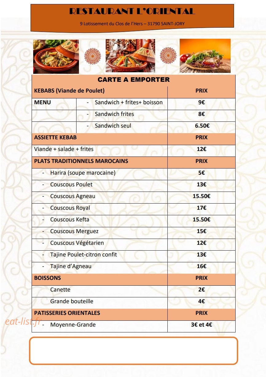 Restaurant l'Oriental — carte page 4
