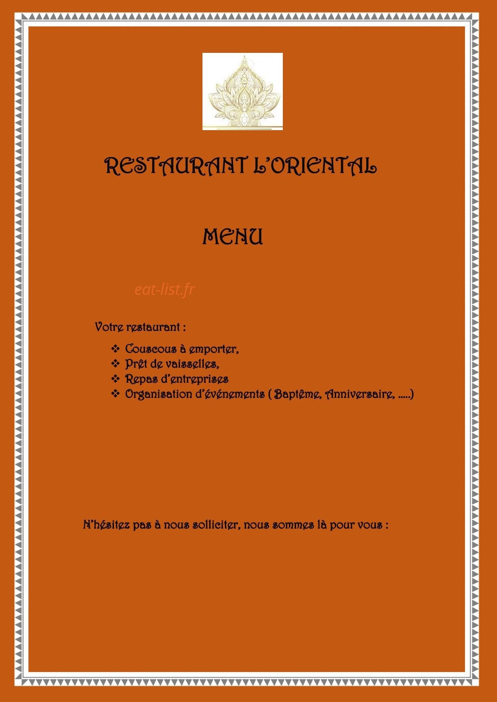 Restaurant l'Oriental — carte page 1
