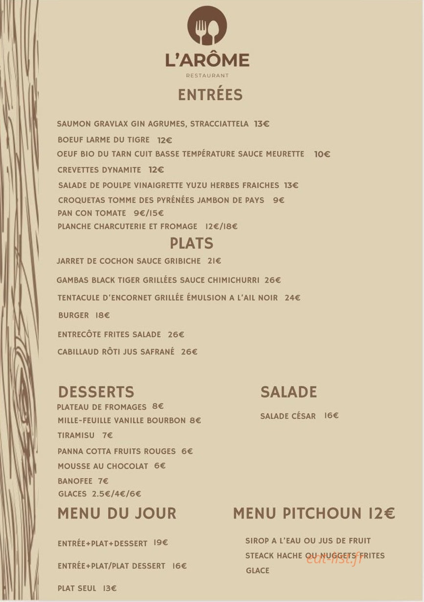 L'Arome — carte page 1