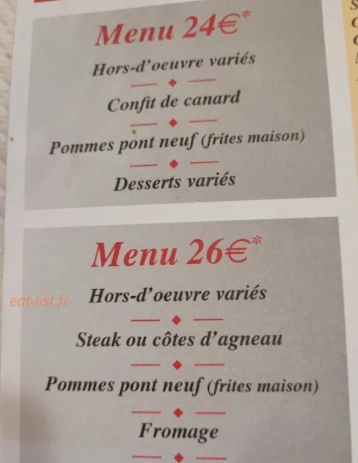 Carte et menu de L'Etable à Saint Gaudens — Les menus