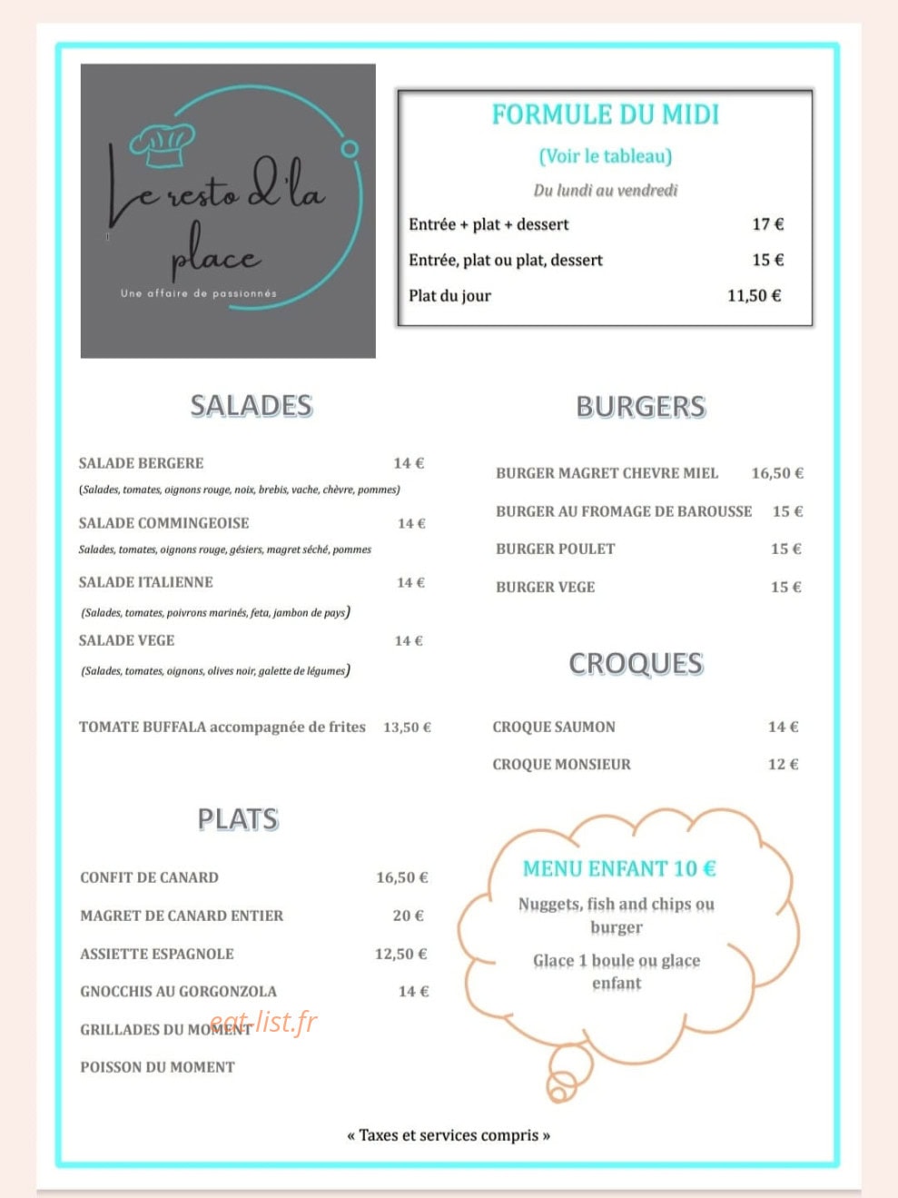 Le Resto d'la Place — carte page 1