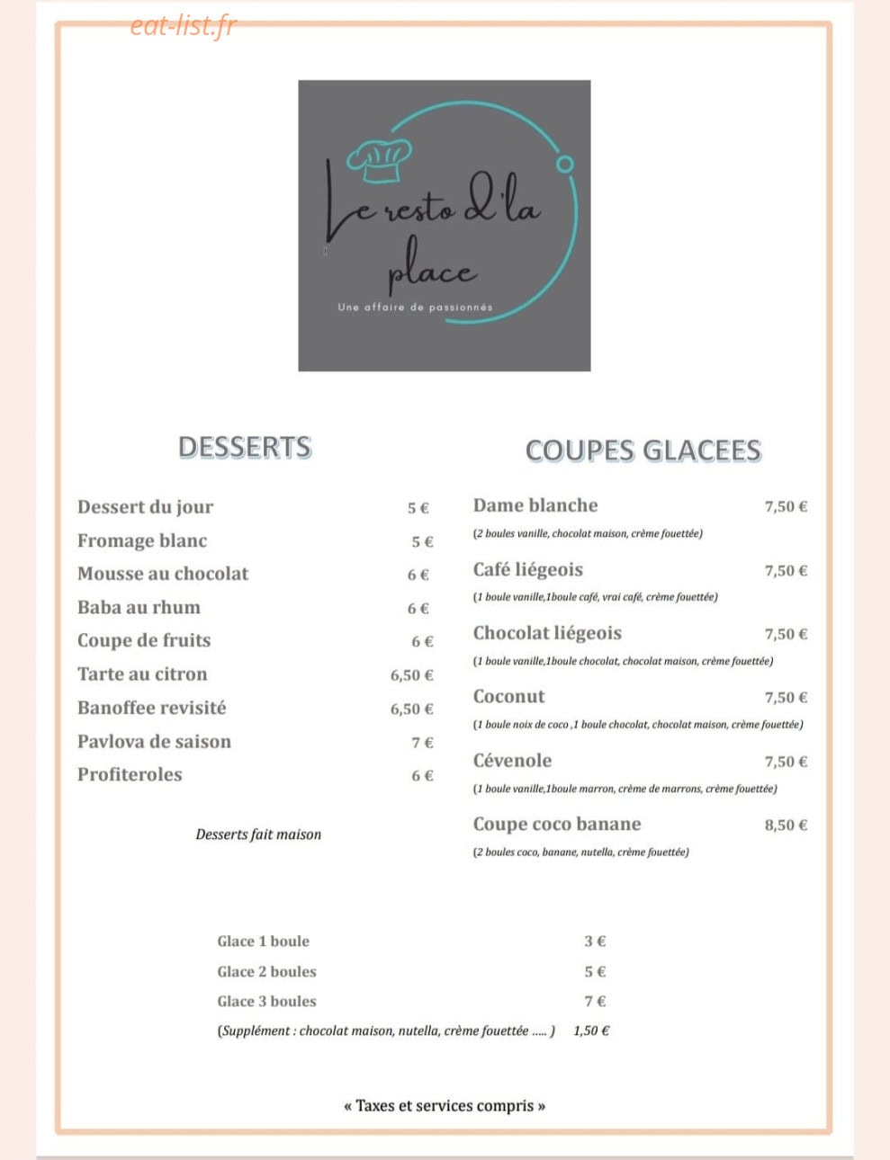 Le Resto d'la Place — carte page 2