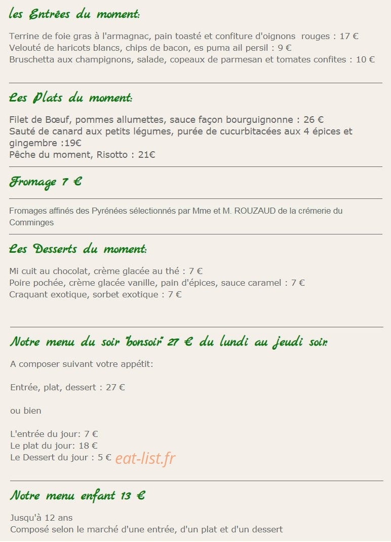 L'Hostellerie des Cèdres — carte page 1