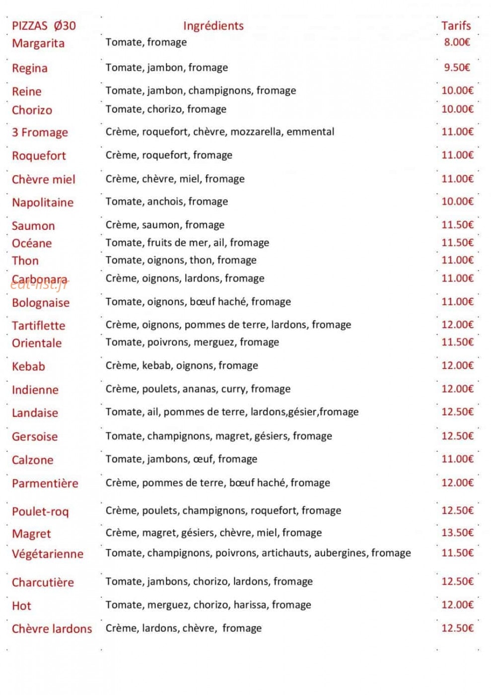 Pizza Fab — carte page 2