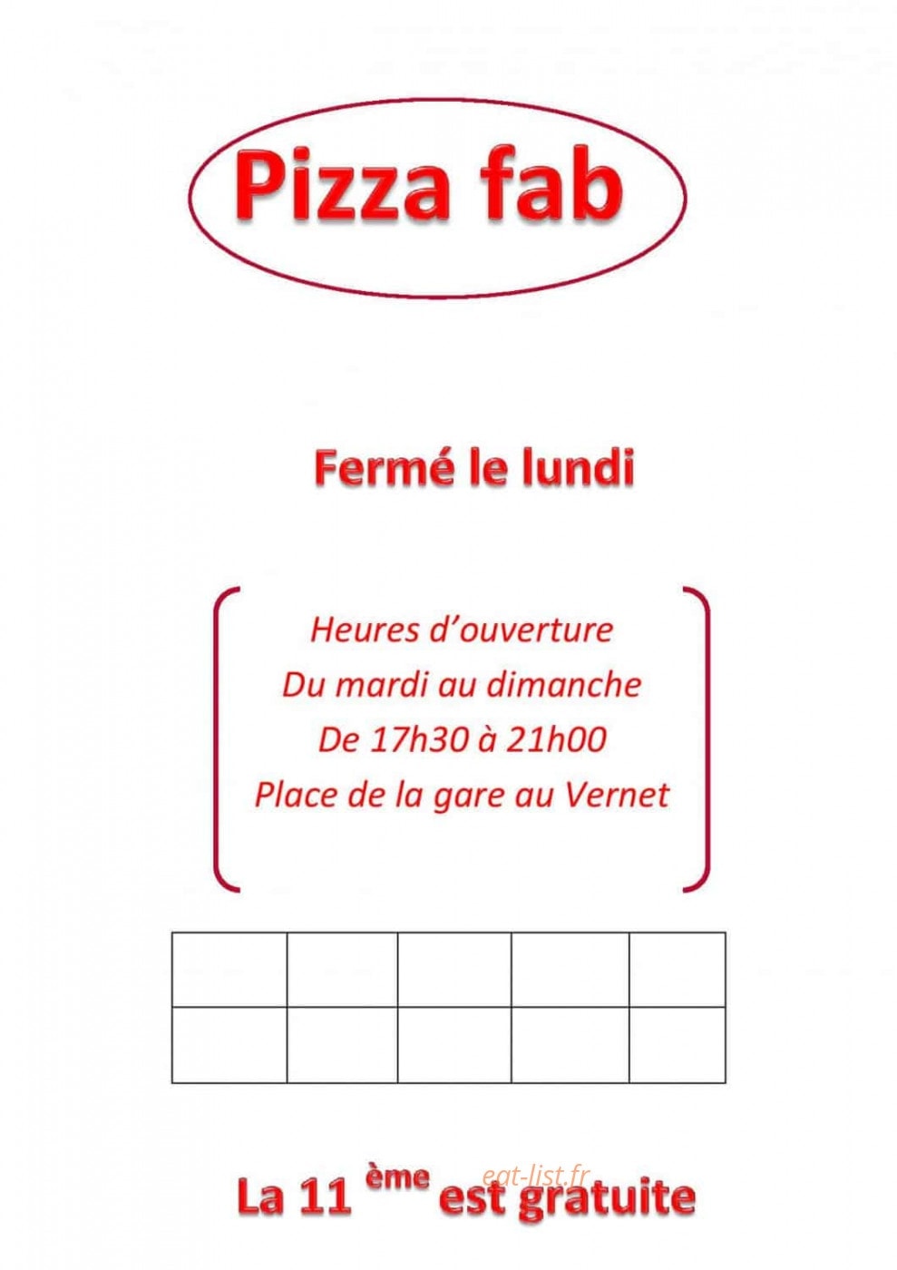 Pizza Fab — carte page 1