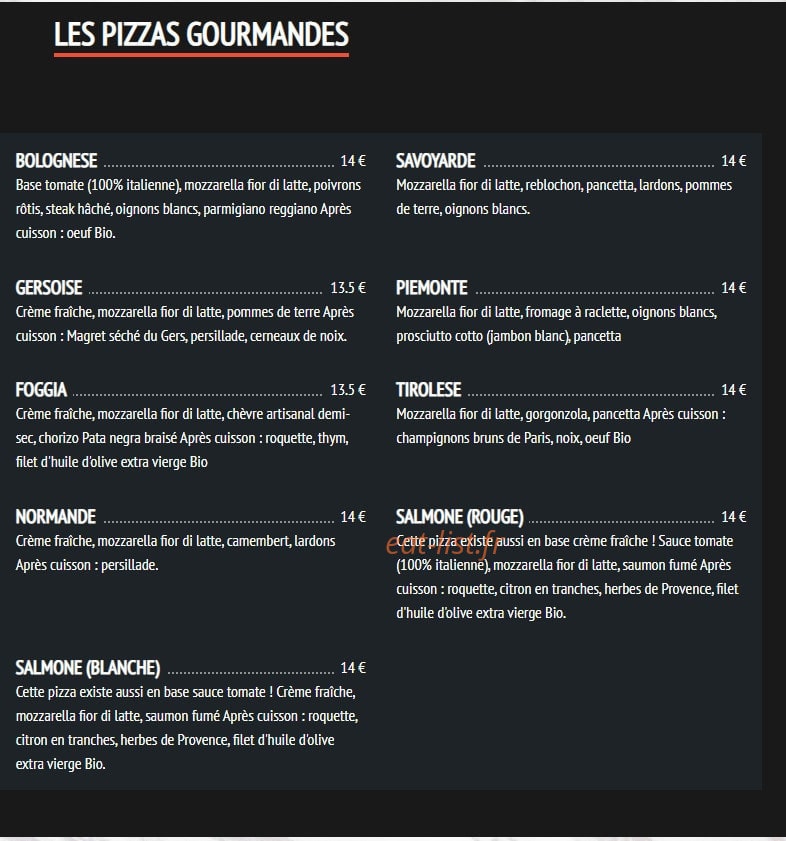 Gioia Pizza — carte page 2