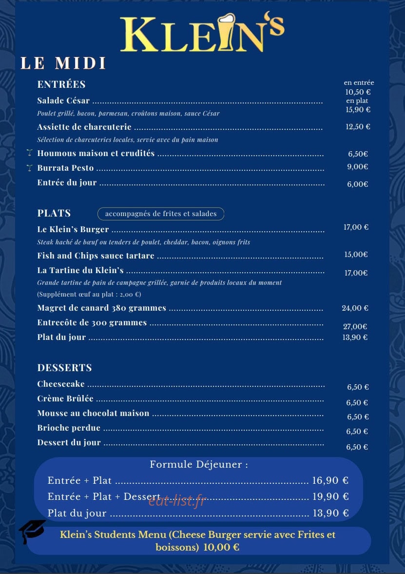 Le Klein's — carte page 1
