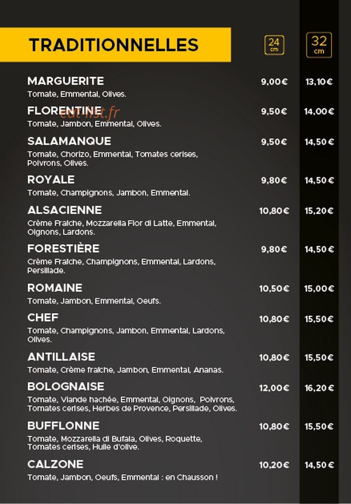 Carrément Pizza — carte page 1