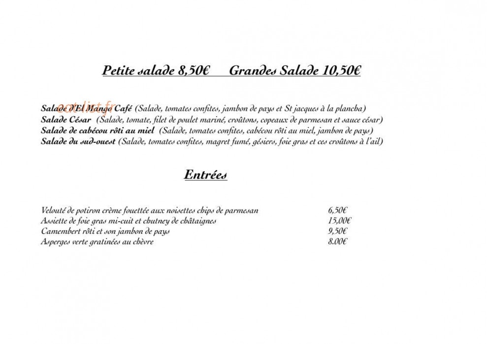 El Mango Café — carte page 1