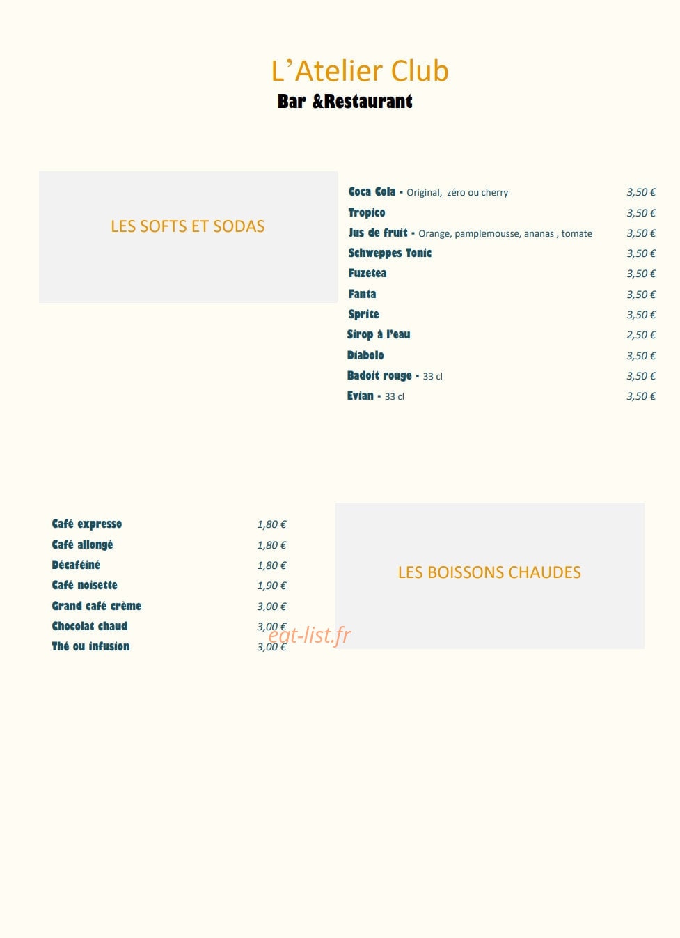 L' Atelier Club — carte page 5