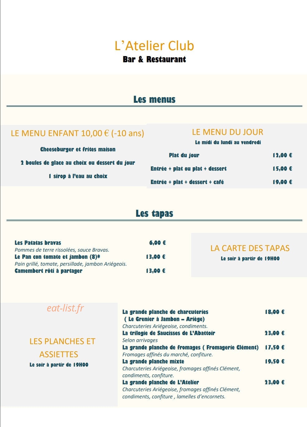 L' Atelier Club — carte page 2