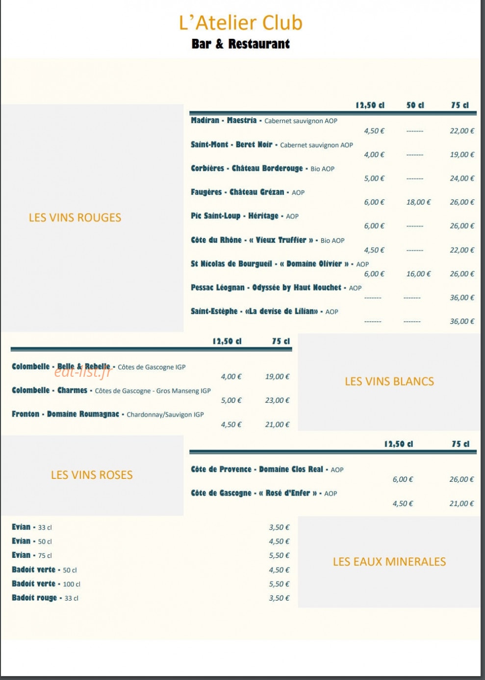 L' Atelier Club — carte page 6