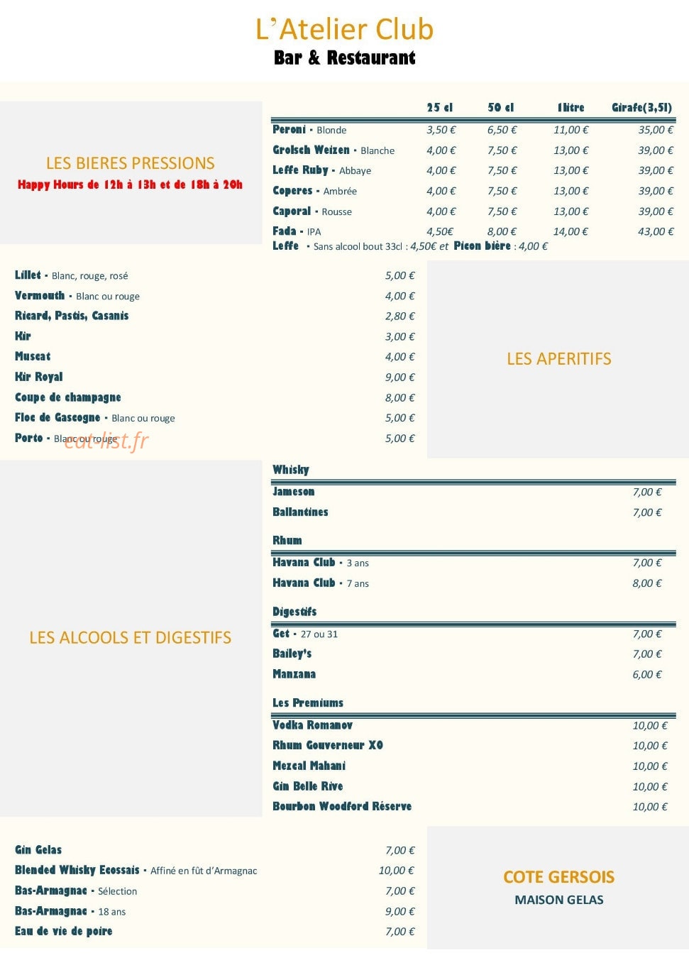 L' Atelier Club — carte page 3