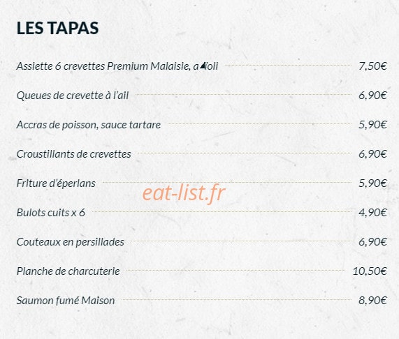 Carte et menu de Le Bistrot du Pêcheur à Plaisance du Touch — Les tapas