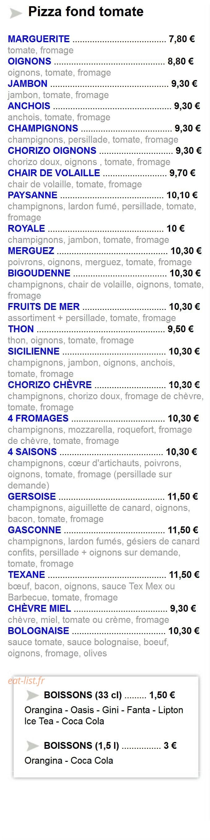 Pizza Yellow — carte page 1