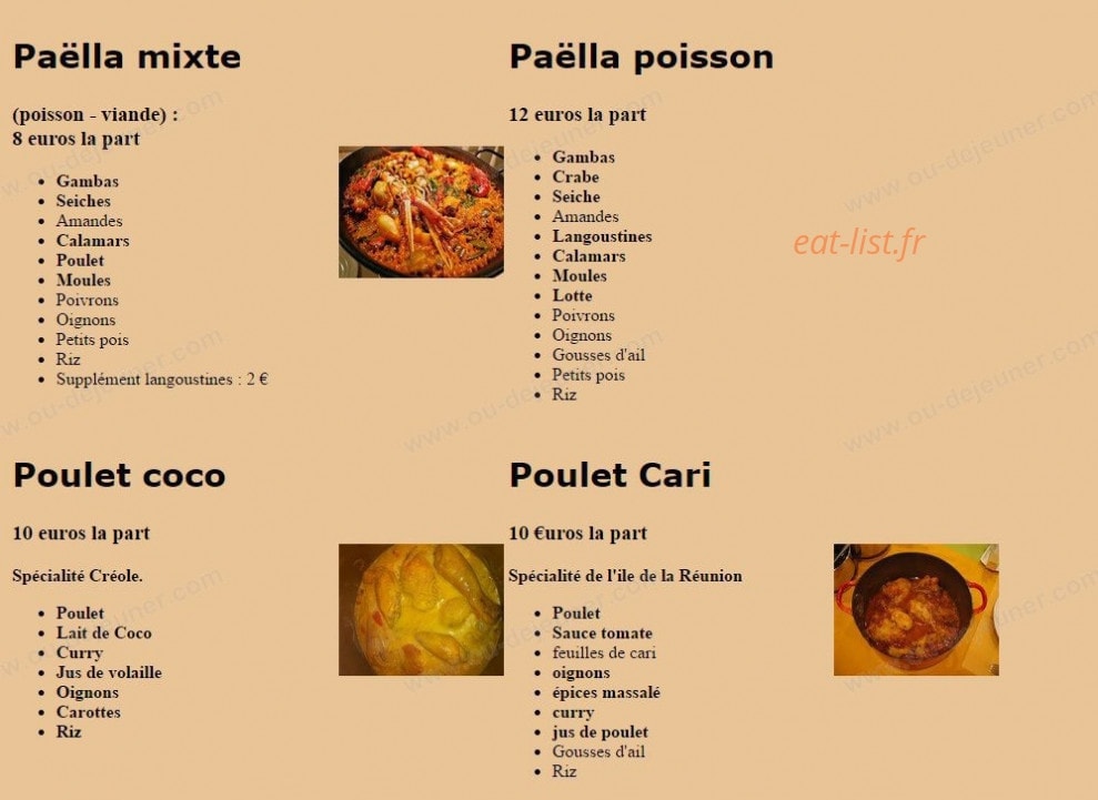 Cuisine & Soleil — carte page 1