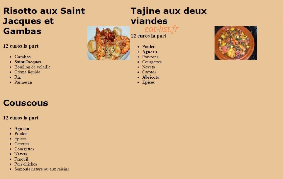 Cuisine & Soleil — carte page 2