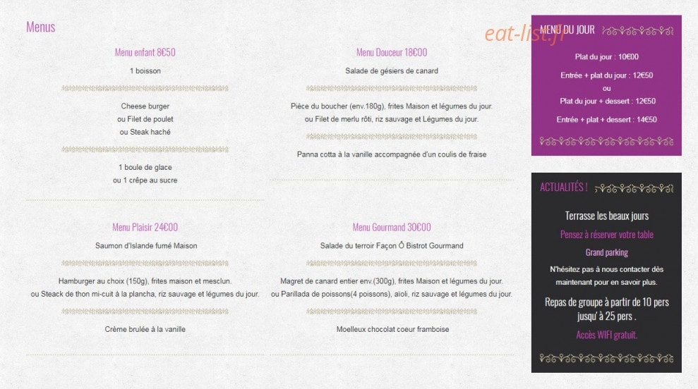 Ô Bistrot Gourmand — carte page 1