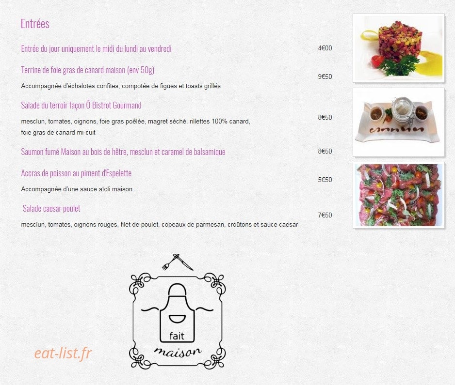 Ô Bistrot Gourmand — carte page 2