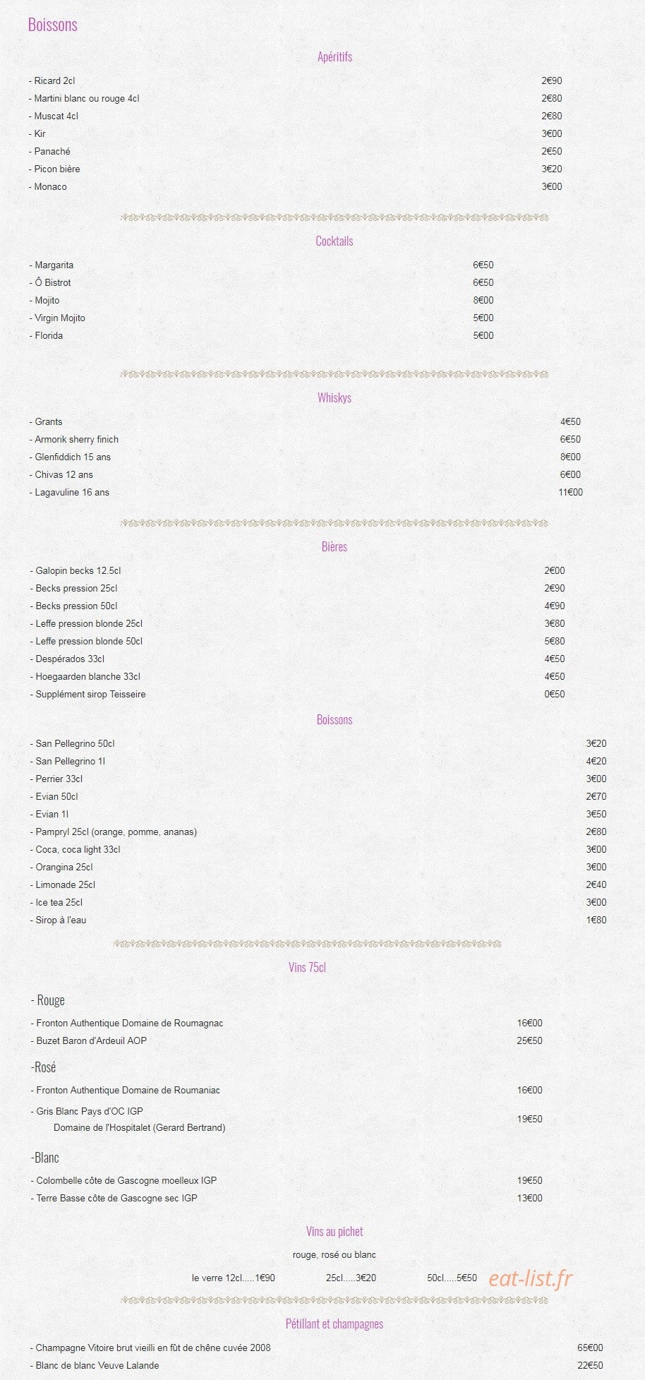 Ô Bistrot Gourmand — carte page 7