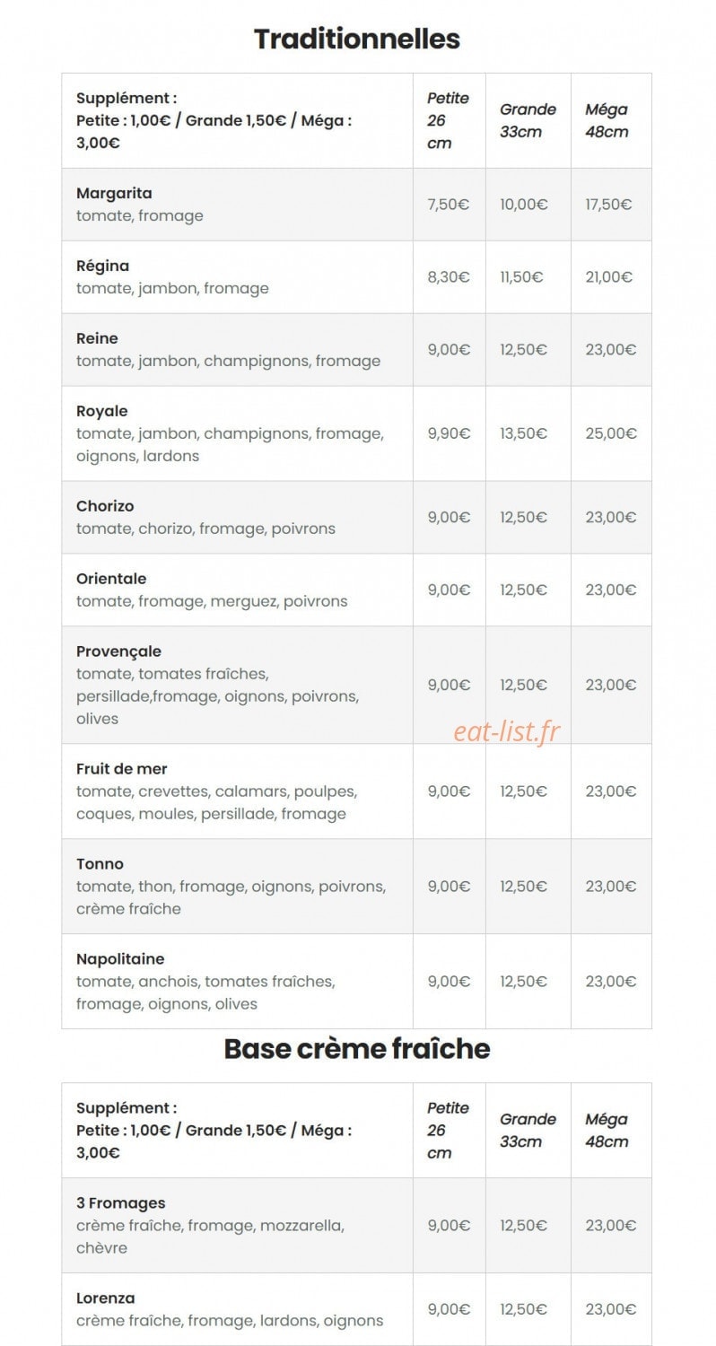Pizza way — carte page 1