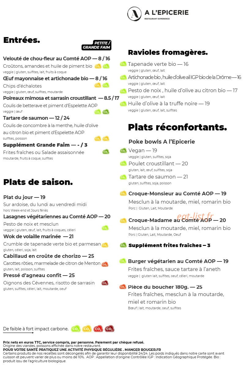 A l'Epicerie — carte page 3