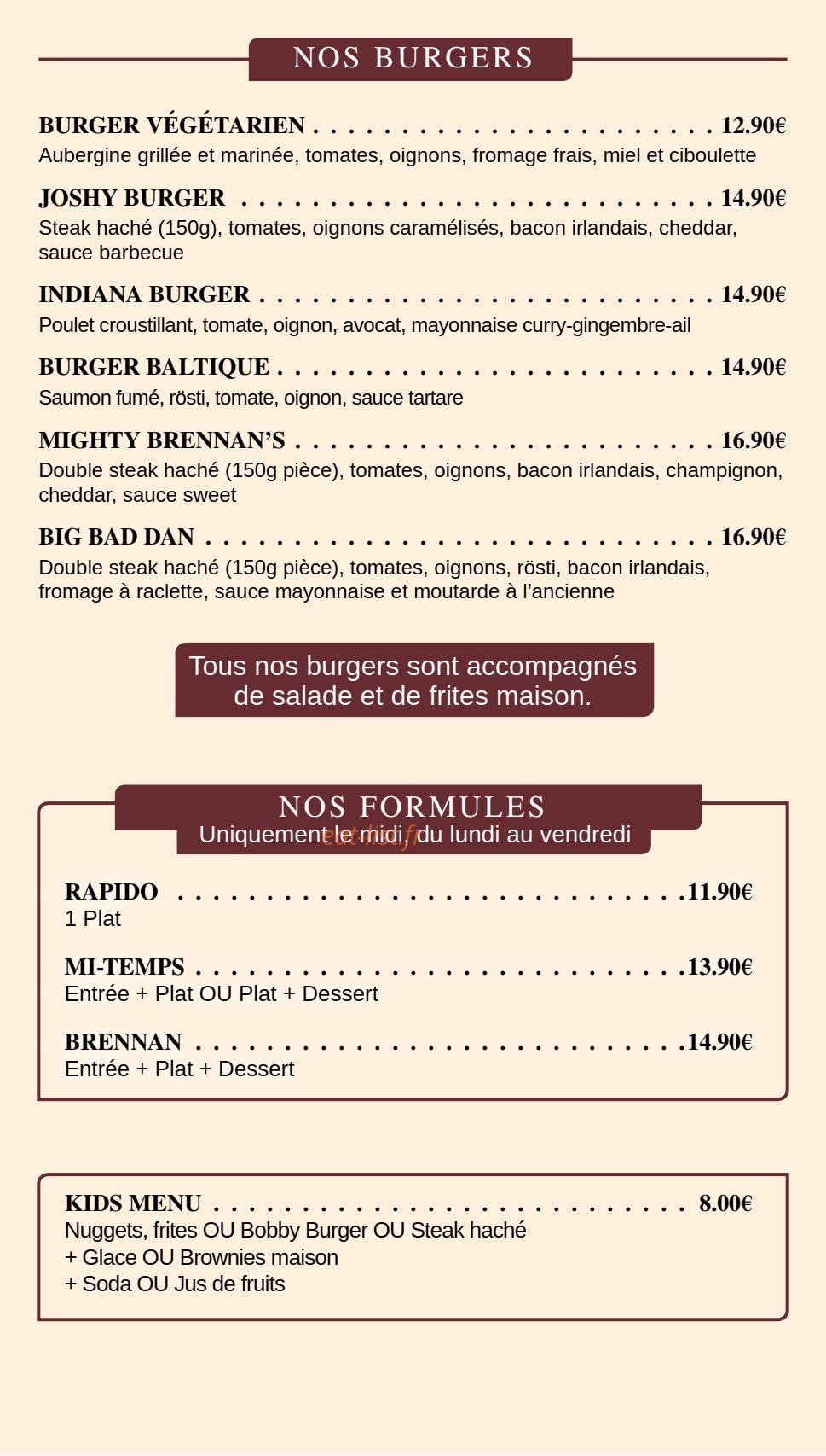 Brennans'snug — carte page 2