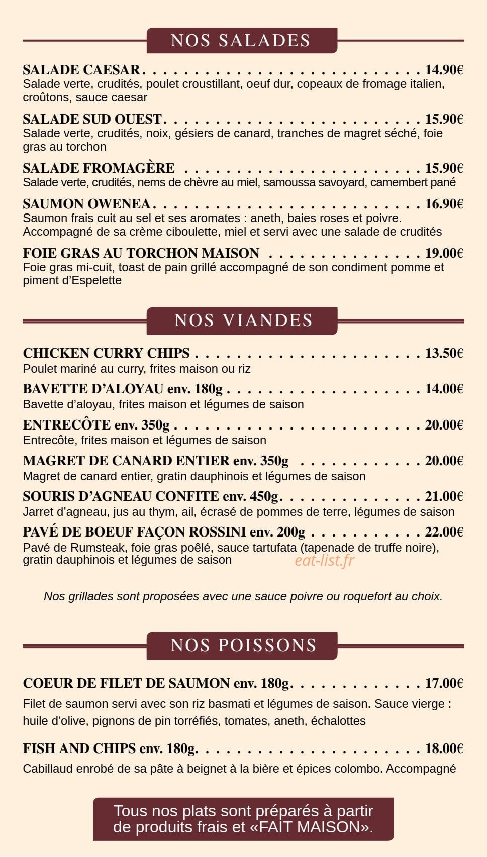 Brennans'snug — carte page 1