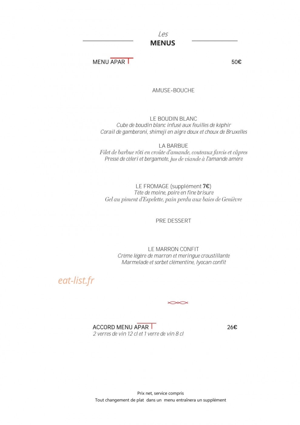 Restaurant l'aparté — carte page 2