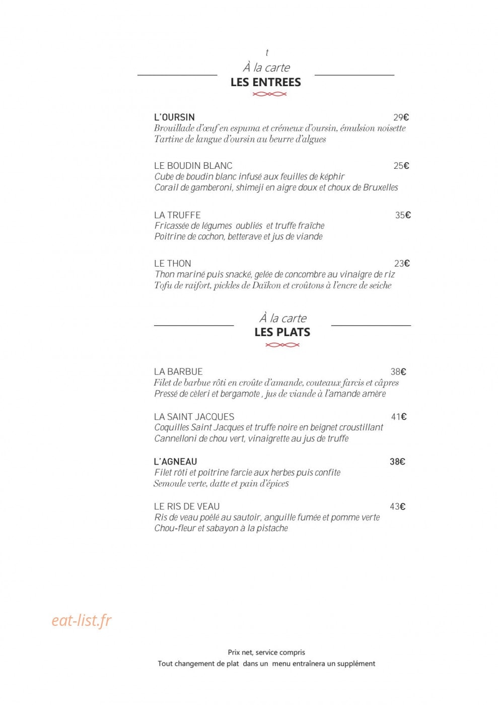 Restaurant l'aparté — carte page 1