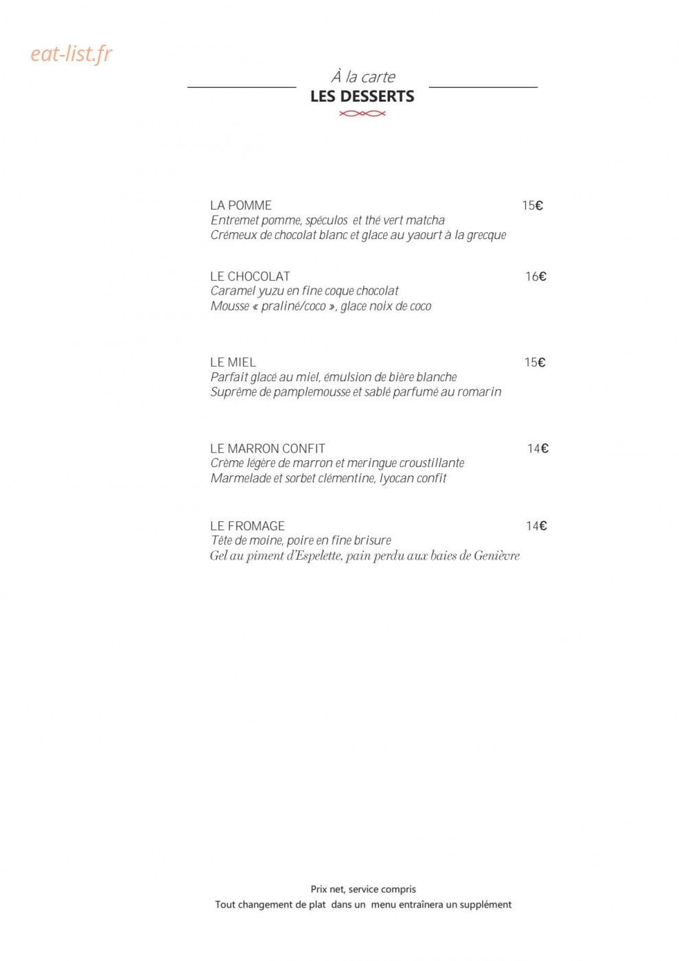 Restaurant l'aparté — carte page 4
