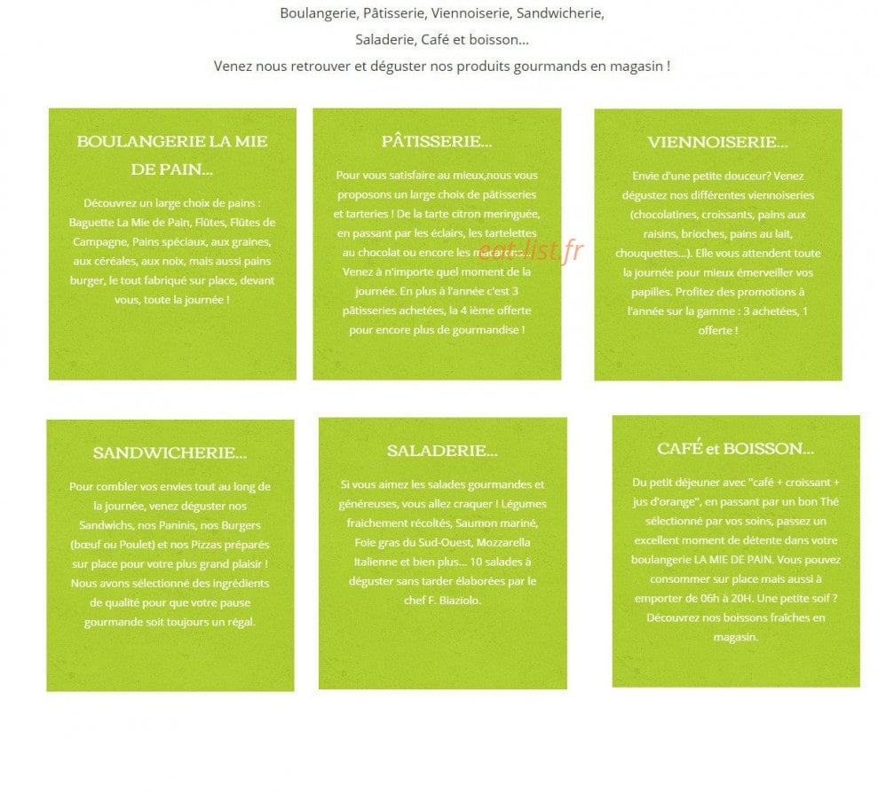 La Mie de Pain — carte page 1