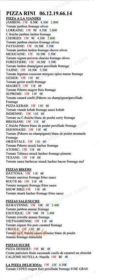 Pizza Rini — carte page 2