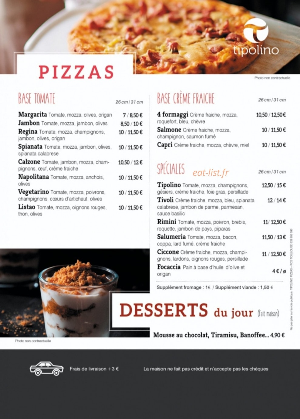 Tipolino Pizzas — carte page 1