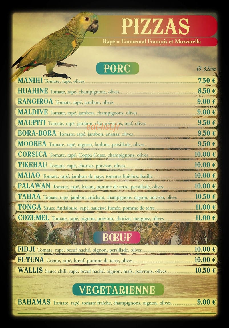 Bora-Bora Pizza — carte page 1
