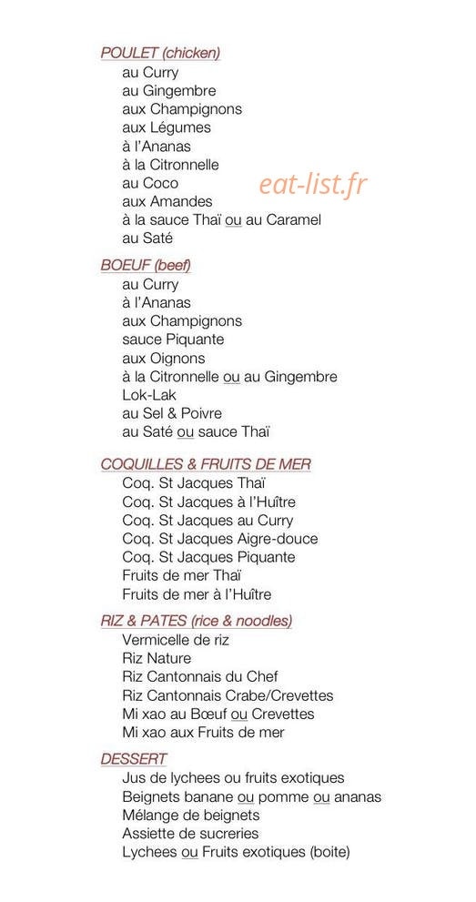 Carte et menu de Bel'Asie à La Salvetat Saint Gilles — Les poulet, bœufs ...