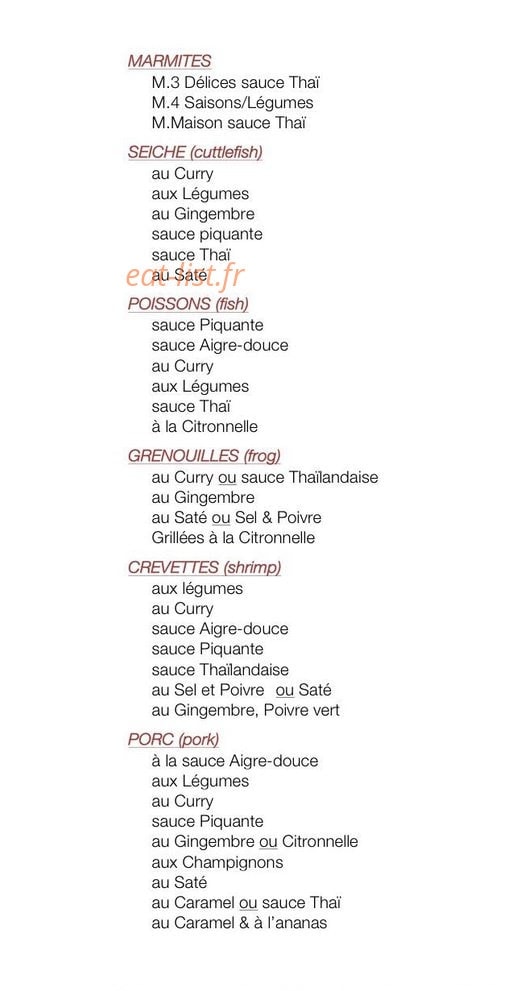 Carte et menu de Bel'Asie à La Salvetat Saint Gilles — Les marmites, poissons ...