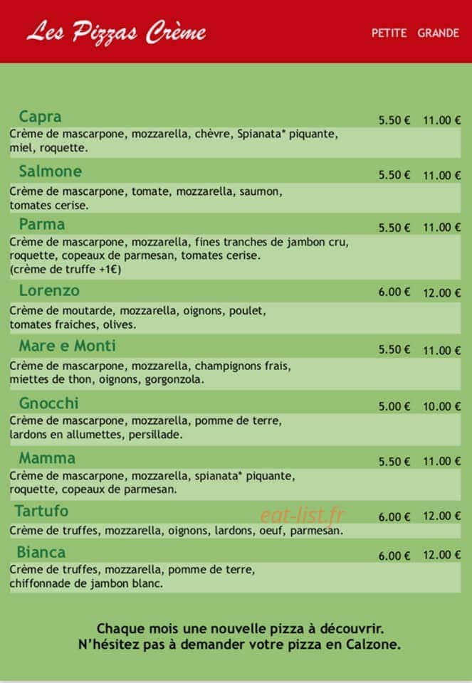 Carte et menu de Casa di Carlotta à La Salvetat Saint Gilles — les pizzas base crème
