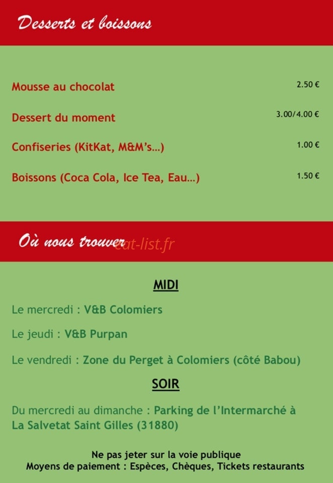 Carte et menu de Casa di Carlotta à La Salvetat Saint Gilles — les desserts et boissons