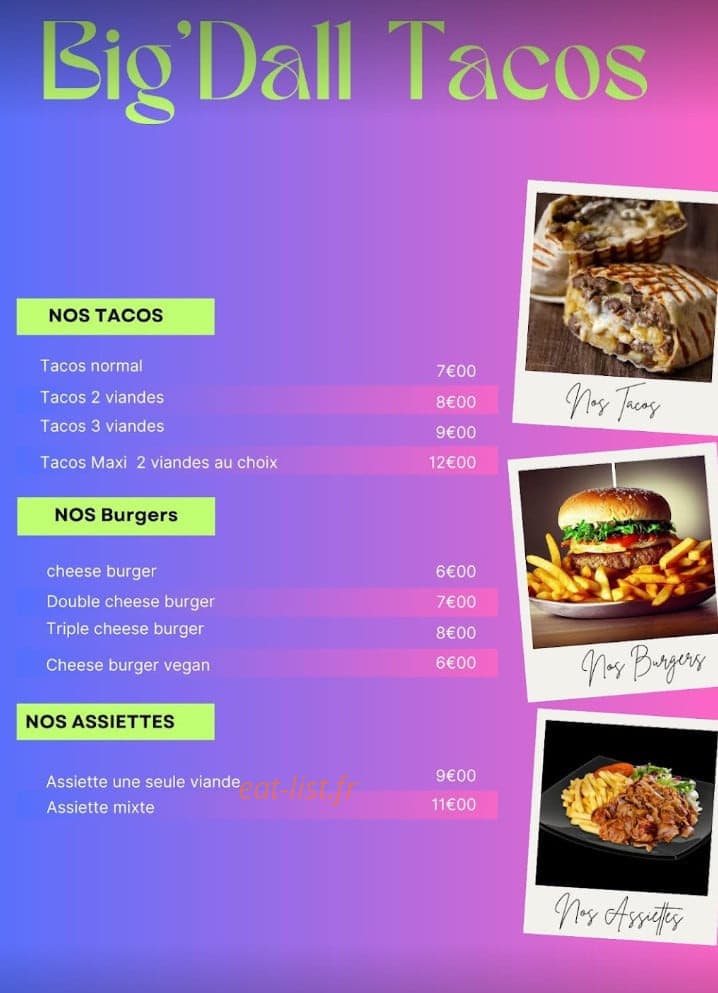 Big'dall Tacos — carte page 2